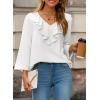 imageDokotoo Womens Dressy Casual Blouses 34 Sleeve Fall Tops 2025 Ruffle V Neck Business ShirtsWhite