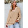 imageDokotoo Womens V Neck Long Sleeve Waffle Knit Tops Off Shoulder Oversized Pullover SweaterApricot