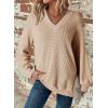 imageDokotoo Womens V Neck Long Sleeve Waffle Knit Tops Off Shoulder Oversized Pullover SweaterApricot
