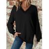 imageDokotoo Womens V Neck Long Sleeve Waffle Knit Tops Off Shoulder Oversized Pullover SweaterBlack