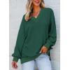 imageDokotoo Womens V Neck Long Sleeve Waffle Knit Tops Off Shoulder Oversized Pullover SweaterBlackish Green