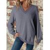 imageDokotoo Womens V Neck Long Sleeve Waffle Knit Tops Off Shoulder Oversized Pullover SweaterMedium Grey