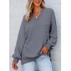 imageDokotoo Womens V Neck Long Sleeve Waffle Knit Tops Off Shoulder Oversized Pullover SweaterMedium Grey