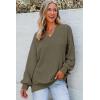 imageDokotoo Womens V Neck Long Sleeve Waffle Knit Tops Off Shoulder Oversized Pullover SweaterMoss Green
