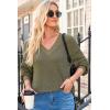 imageDokotoo Womens V Neck Long Sleeve Waffle Knit Tops Off Shoulder Oversized Pullover SweaterMoss Green