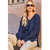imageDokotoo Womens V Neck Long Sleeve Waffle Knit Tops Off Shoulder Oversized Pullover SweaterNavy