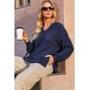 imageDokotoo Womens V Neck Long Sleeve Waffle Knit Tops Off Shoulder Oversized Pullover SweaterNavy
