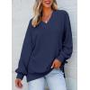 imageDokotoo Womens V Neck Long Sleeve Waffle Knit Tops Off Shoulder Oversized Pullover SweaterNavy