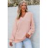 imageDokotoo Womens V Neck Long Sleeve Waffle Knit Tops Off Shoulder Oversized Pullover SweaterPink