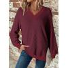 imageDokotoo Womens V Neck Long Sleeve Waffle Knit Tops Off Shoulder Oversized Pullover SweaterWine