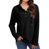 imageDokotoo Hoodies for Women Long Sleeve Drawstring Button V Neck Fleece Casual Lightweight Pullover Sweatshirt Hooded TopsBlack