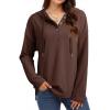 imageDokotoo Hoodies for Women Long Sleeve Drawstring Button V Neck Fleece Casual Lightweight Pullover Sweatshirt Hooded TopsBrown