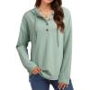 imageDokotoo Hoodies for Women Long Sleeve Drawstring Button V Neck Fleece Casual Lightweight Pullover Sweatshirt Hooded TopsGreen