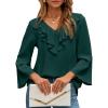 imageDokotoo Womens Dressy Casual Blouses 34 Sleeve Fall Tops 2025 Ruffle V Neck Business ShirtsGreen