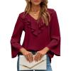 imageDokotoo Womens Dressy Casual Blouses 34 Sleeve Fall Tops 2025 Ruffle V Neck Business ShirtsRed