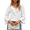 imageDokotoo Womens Dressy Casual Blouses 34 Sleeve Fall Tops 2025 Ruffle V Neck Business ShirtsWhite