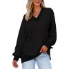 imageDokotoo Womens V Neck Long Sleeve Waffle Knit Tops Off Shoulder Oversized Pullover SweaterBlack
