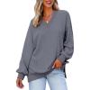 imageDokotoo Womens V Neck Long Sleeve Waffle Knit Tops Off Shoulder Oversized Pullover SweaterMedium Grey