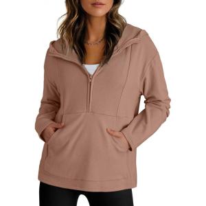 imageDokotoo Hoodies for Women Soft Fleece Half Zip Up Hoodie Long Sleeve Casual Pullover Oversized Sweatshirt Hooded TopsStraw Yellow