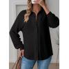 imageDokotoo Womens Waffle Knit Crochet Lace Shirts 2025 Fall Long Sleeve Button Down BlousesBlack