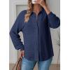 imageDokotoo Womens Waffle Knit Crochet Lace Shirts 2025 Fall Long Sleeve Button Down BlousesNavy