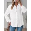 imageDokotoo Womens Waffle Knit Crochet Lace Shirts 2025 Fall Long Sleeve Button Down BlousesWhite