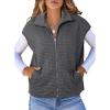 imageDokotoo Womens Vest Tops 2025 Zipper Up Cap Sleeve Side Pockets Waffle Knit Sleeveless Oversized VestsGray