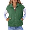 imageDokotoo Womens Vest Tops 2025 Zipper Up Cap Sleeve Side Pockets Waffle Knit Sleeveless Oversized VestsGreen