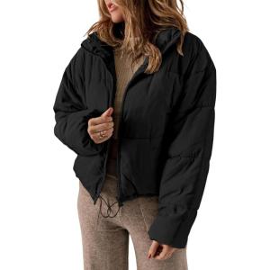 imageDokotoo Womens Winter Quilted Jackets Long Sleeve Full Zip Puffer Jacket Coats with PocketsBlack
