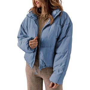 imageDokotoo Womens Winter Quilted Jackets Long Sleeve Full Zip Puffer Jacket Coats with PocketsBlue