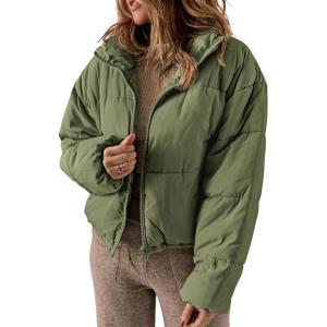 imageDokotoo Womens Winter Quilted Jackets Long Sleeve Full Zip Puffer Jacket Coats with PocketsGreen