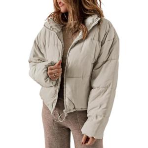 imageDokotoo Womens Winter Quilted Jackets Long Sleeve Full Zip Puffer Jacket Coats with PocketsGrey