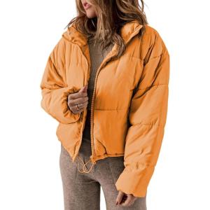 imageDokotoo Womens Winter Quilted Jackets Long Sleeve Full Zip Puffer Jacket Coats with PocketsLight Orange