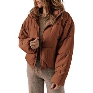imageDokotoo Womens Winter Quilted Jackets Long Sleeve Full Zip Puffer Jacket Coats with PocketsOrange