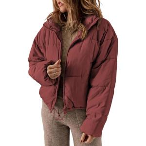 imageDokotoo Womens Winter Quilted Jackets Long Sleeve Full Zip Puffer Jacket Coats with PocketsRed