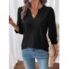 imageDokotoo 34 Length Sleeve Womens Tops Dressy Casual V Neck Cute TShirts Hollow Out BlousesBlack