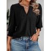 imageDokotoo 34 Length Sleeve Womens Tops Dressy Casual V Neck Cute TShirts Hollow Out BlousesBlack