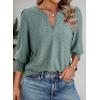 imageDokotoo 34 Length Sleeve Womens Tops Dressy Casual V Neck Cute TShirts Hollow Out BlousesGreen Bay