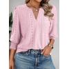 imageDokotoo 34 Length Sleeve Womens Tops Dressy Casual V Neck Cute TShirts Hollow Out BlousesLight Pink