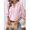 imageDokotoo 34 Length Sleeve Womens Tops Dressy Casual V Neck Cute TShirts Hollow Out BlousesLight Pink