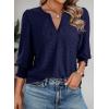 imageDokotoo 34 Length Sleeve Womens Tops Dressy Casual V Neck Cute TShirts Hollow Out BlousesNavy Blue