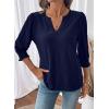 imageDokotoo 34 Length Sleeve Womens Tops Dressy Casual V Neck Cute TShirts Hollow Out BlousesNavy Blue