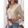 imageDokotoo 34 Length Sleeve Womens Tops Dressy Casual V Neck Cute TShirts Hollow Out BlousesParchment