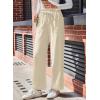 imageDokotoo Casual Pants for Women Loose Elastic High Waisted Drawstring Wide Leg Pants with PocketsBeige