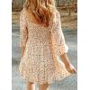 imageDokotoo Fall Dresses for Women 2025 Boho Floral Square Neck Smocked 34 Sleeve Casual ALine Swing Mini Dress SundressBeige