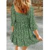 imageDokotoo Fall Dresses for Women 2025 Boho Floral Square Neck Smocked 34 Sleeve Casual ALine Swing Mini Dress SundressGreen