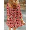 imageDokotoo Fall Dresses for Women 2025 Boho Floral Square Neck Smocked 34 Sleeve Casual ALine Swing Mini Dress SundressRed 1