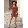 imageDokotoo Fall Dresses for Women 2025 Boho Floral Square Neck Smocked 34 Sleeve Casual ALine Swing Mini Dress SundressRed