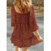 imageDokotoo Fall Dresses for Women 2025 Boho Floral Square Neck Smocked 34 Sleeve Casual ALine Swing Mini Dress SundressRed