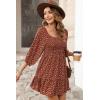 imageDokotoo Fall Dresses for Women 2025 Boho Floral Square Neck Smocked 34 Sleeve Casual ALine Swing Mini Dress SundressRed